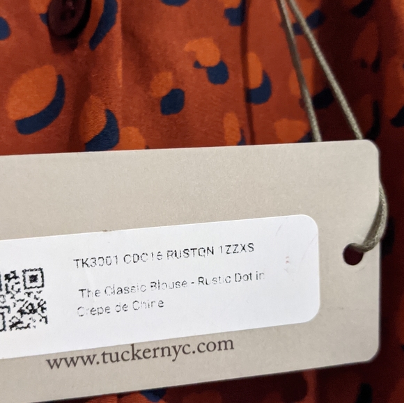 Tucker The Classic Blouse Rustic Dot in Crepe de Chine Silk Top Smocked Collar - Picture 6 of 10